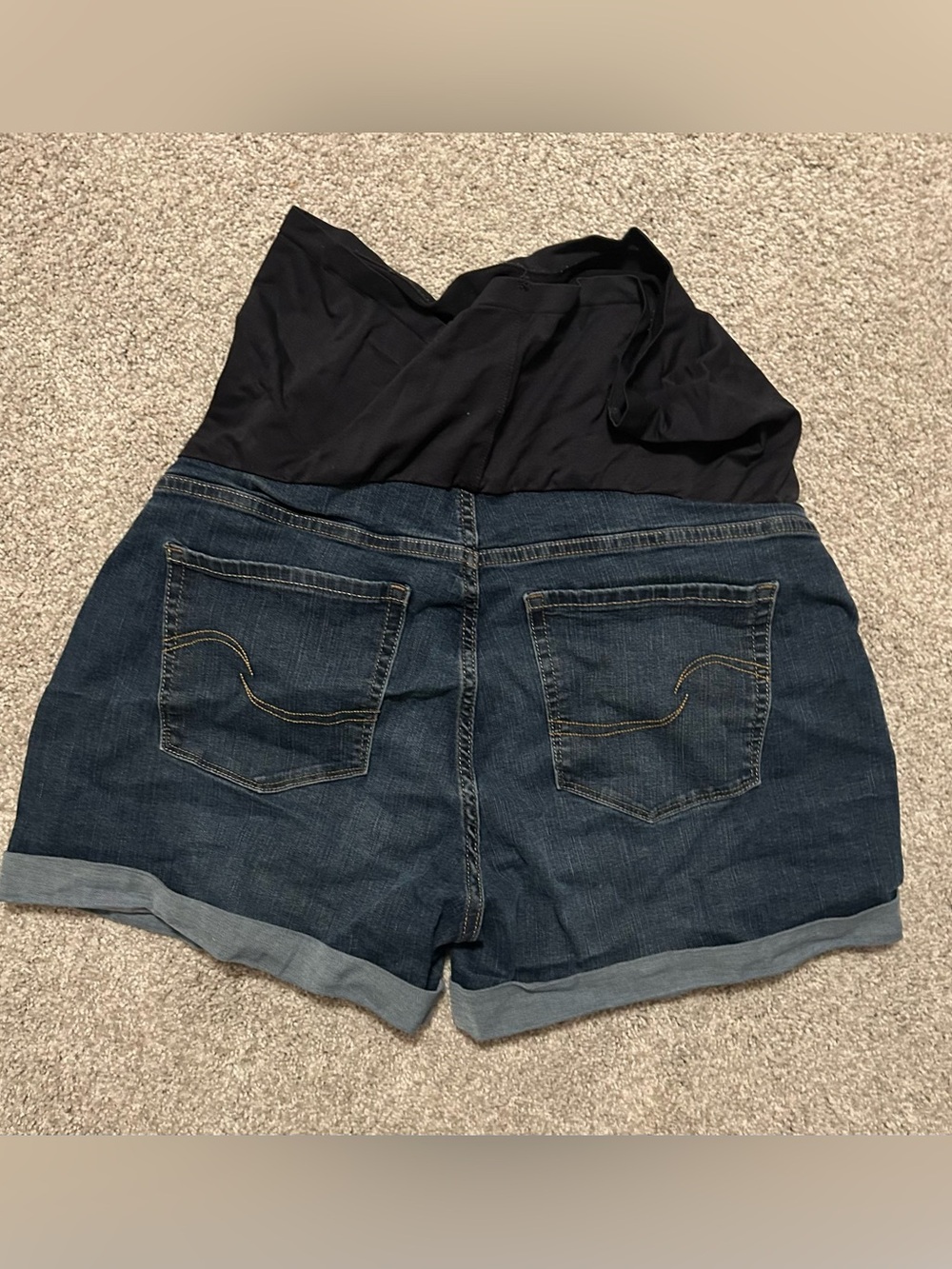 Dark Blue Denim Maternity Shorts with Black Stretch Waist - Picture 2 of 3